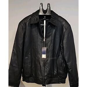 NWT Cambridge Classic Men's BLACK Leather Biker Bomber L Jacket Org Price $240